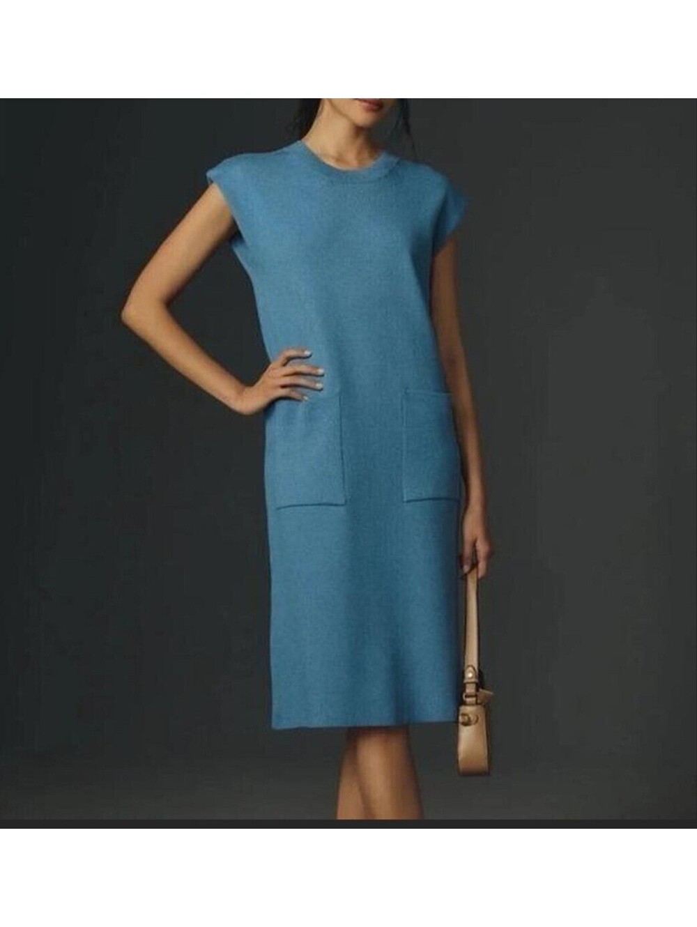 Maeve By Anthropologie Muscle Column Midi Sweater Dress Women's XL Blue Capsule